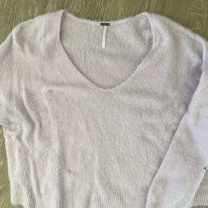 Free People Lavender V-Neck Fuzzy Knit Sweater